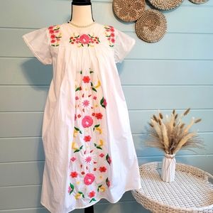 Frances Valentine White Embroidered Cotton Dress with Pockets